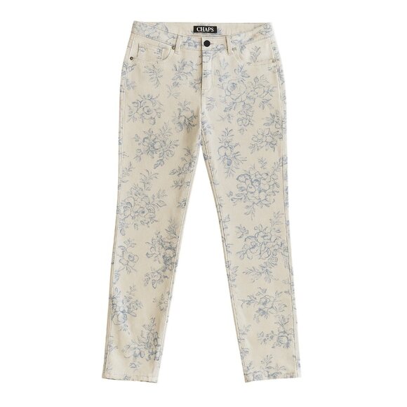 “CHAPS Size 14 White/Blue All-Over Floral Print Jeans Cottagecore Garden Chic - Picture 2 of 9